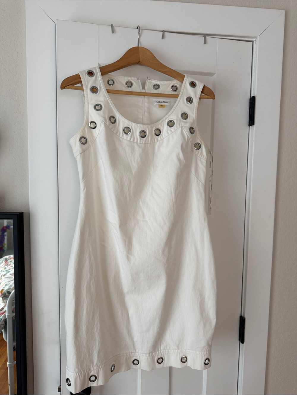 Calvin Klein White Sleeveless Eyelet-Trim Sheath Dress